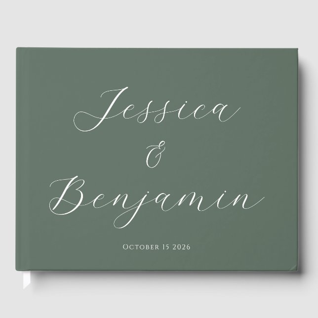 Minimalist Elegant Script Customizable Dark Sage Guest Book (Front)