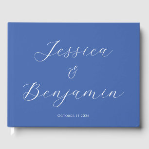 Minimalist Elegant Script Customizable French Blue Guest Book