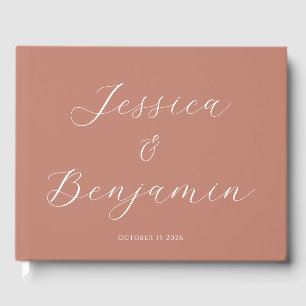 Minimalist Elegant Script Customizable Terracotta  Guest Book