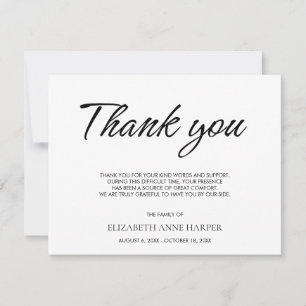 Minimalist Elegant Script Funeral Thank You Card