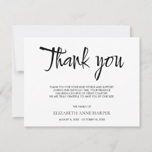 Minimalist Elegant Script Funeral Thank You Card