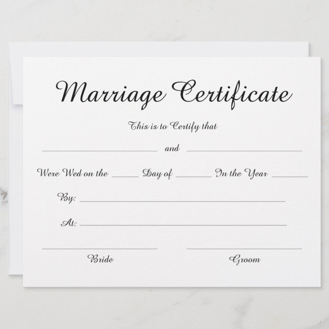 Minimalist Elegant Script Marriage Certificate (Front)
