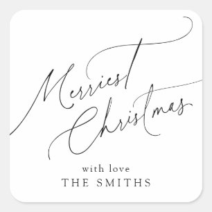 Minimalist Elegant Script Merriest Christmas Square Sticker