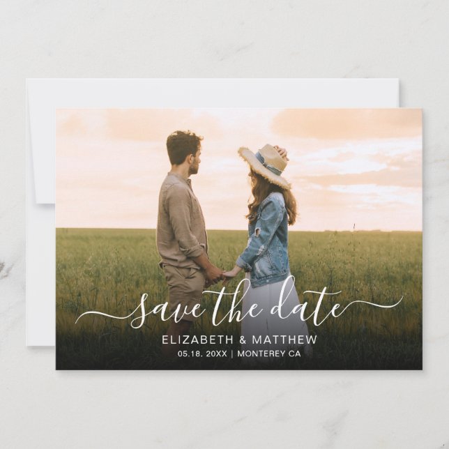 Minimalist Elegant Script One Photo Wedding Save The Date (Front)