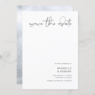 Minimalist Elegant Script Silver Save The Date Invitation