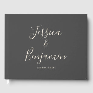 Minimalist Elegant Script Typography Black Grey Guest Book