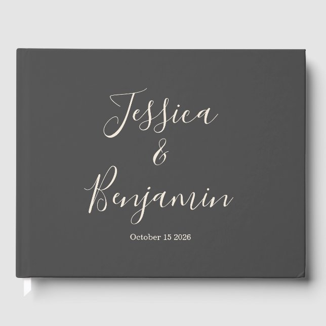 Minimalist Elegant Script Typography Black Grey Guest Book (Front)