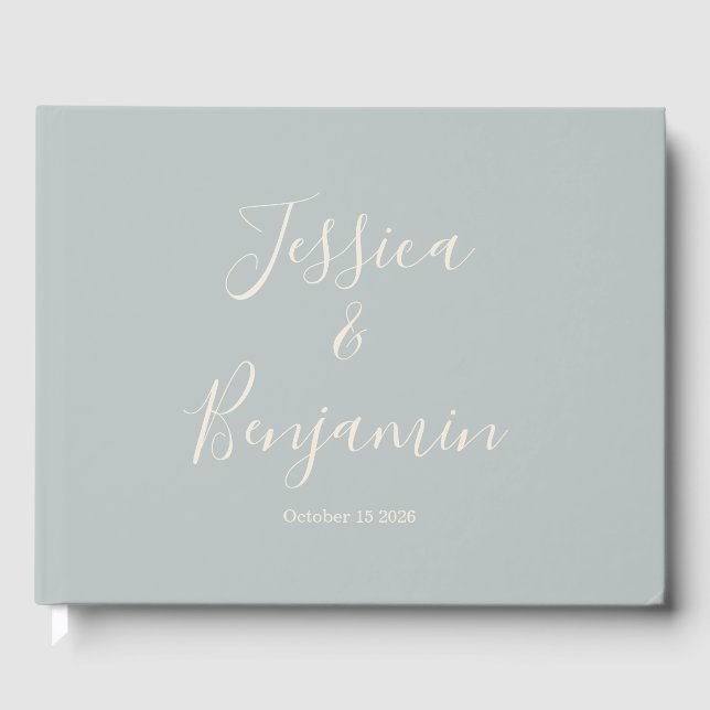 Minimalist Elegant Script Typography Dusty Blue Guest Book (Front)