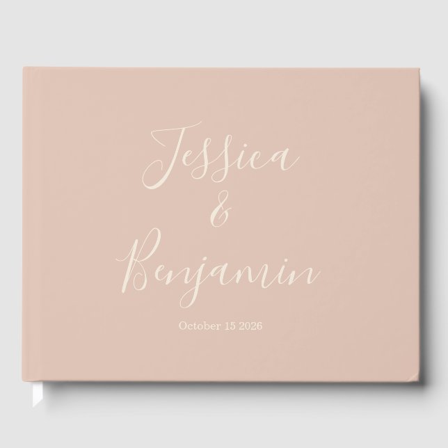Minimalist Elegant Script Typography Neutral Blush Guest Book (Front)