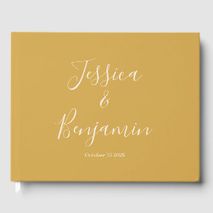 Minimalist Elegant Script Typography Yellow Guest Book