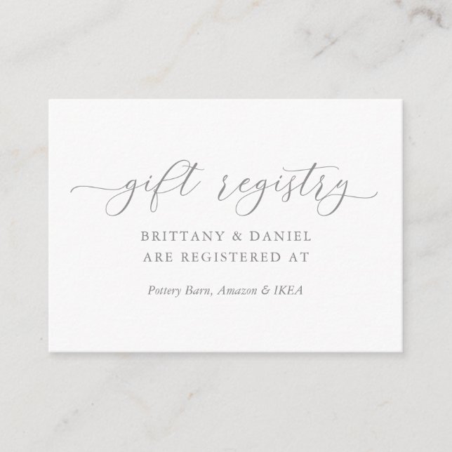 Minimalist Elegant Script Wedding Gift Registry Enclosure Card (Front)
