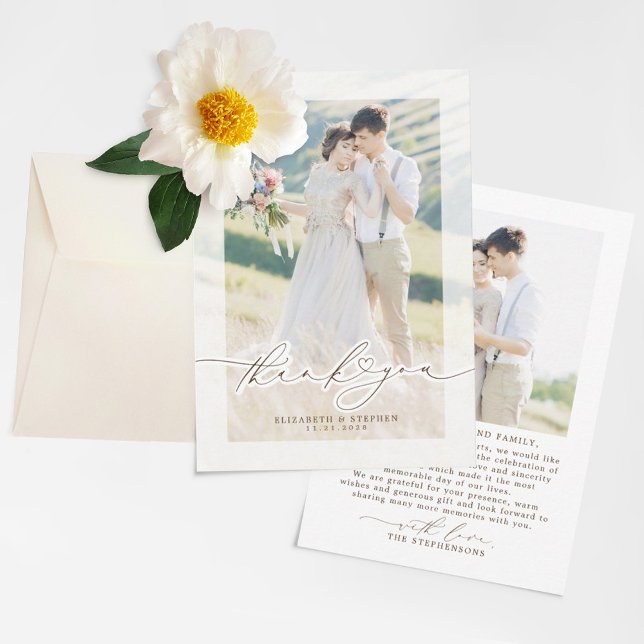 Minimalist Elegant Script Wedding Photo Thank You Card (Creator Uploaded)