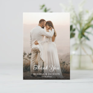 Minimalist Elegant Script Wedding Photo Thank You Card