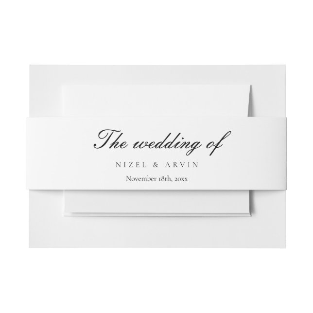 Minimalist Elegant Script White Invitation Belly Band (Front Example)