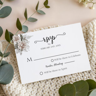 Minimalist Elegant silver Floral Wedding RSVP Card