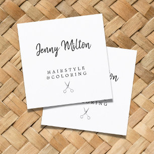 Minimalist Elegant Silver Scissors Hairstylist Square Business Card
