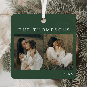 Minimalist Elegant Simple 4 Photo Moss Christmas Metal Ornament