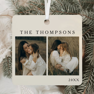 Minimalist Elegant Simple 4 Photo Simple Christmas Metal Ornament