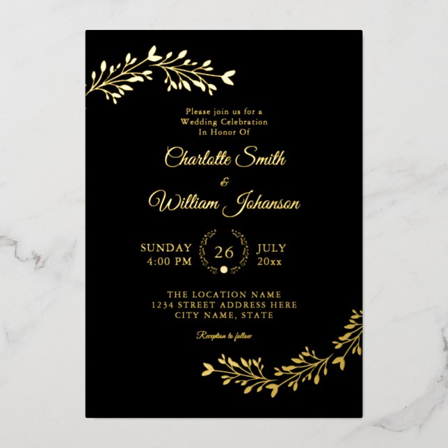 Minimalist Elegant Simple Black Gold Floral (Front)