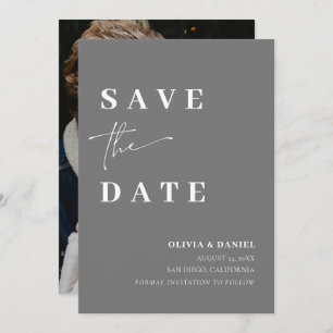 Minimalist Elegant Simple Grey Photo Save the Date Invitation