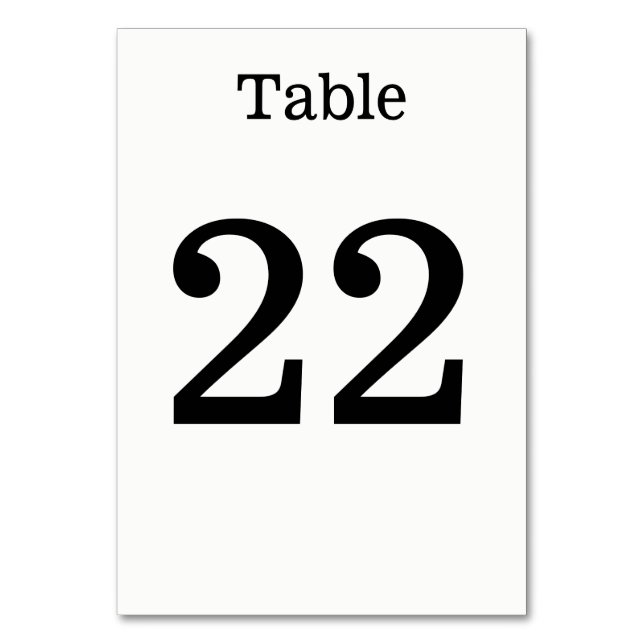 Minimalist, Elegant, Simple, Plain Black & White Table Number (Front)