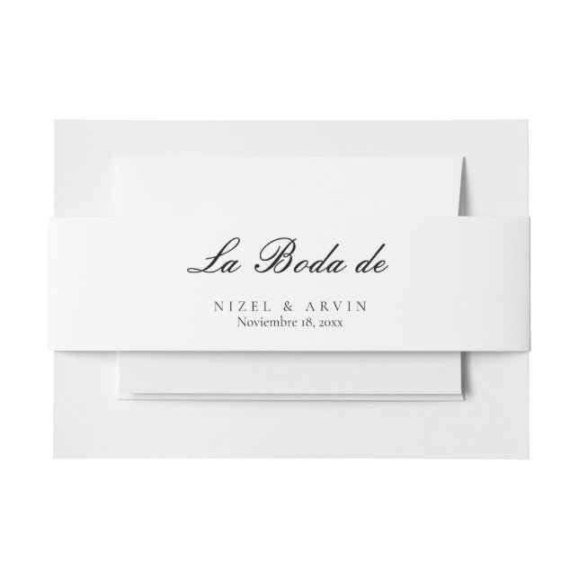 Minimalist Elegant Simple Spanish Wedding Boda Invitation Belly Band (Front Example)
