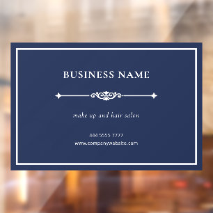 Minimalist Elegant Small Business White Navy Blue Window Cling