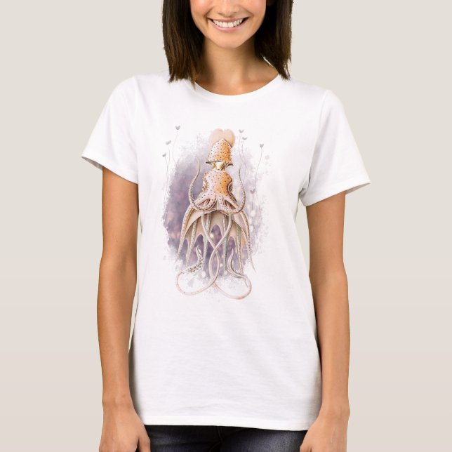 Minimalist & Elegant Squid Art White T-Shirt (Front)
