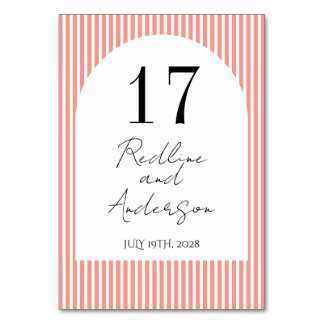 Minimalist Elegant  Tangerine Striped  Table Number