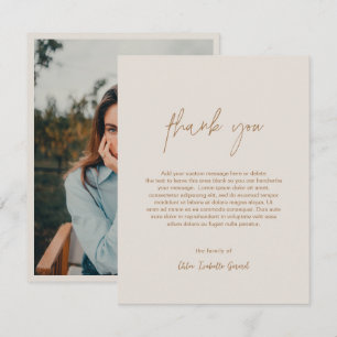 Minimalist Elegant Taupe Photo Modern Funeral Thank You Card
