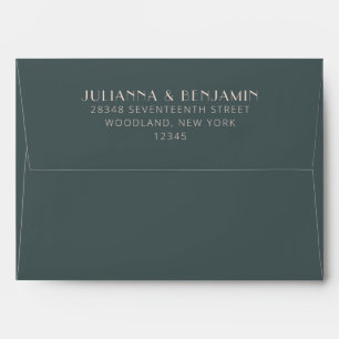 Minimalist Elegant Teal and Blush Art Deco Wedding Envelope
