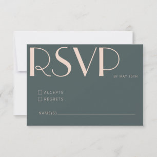 Minimalist Elegant Teal and Blush Art Deco Wedding RSVP Card