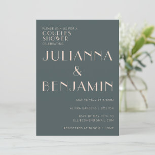 Minimalist Elegant Teal and Blush Couples Shower Invitation