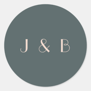 Minimalist Elegant Teal Blush Art Deco Monogram Classic Round Sticker
