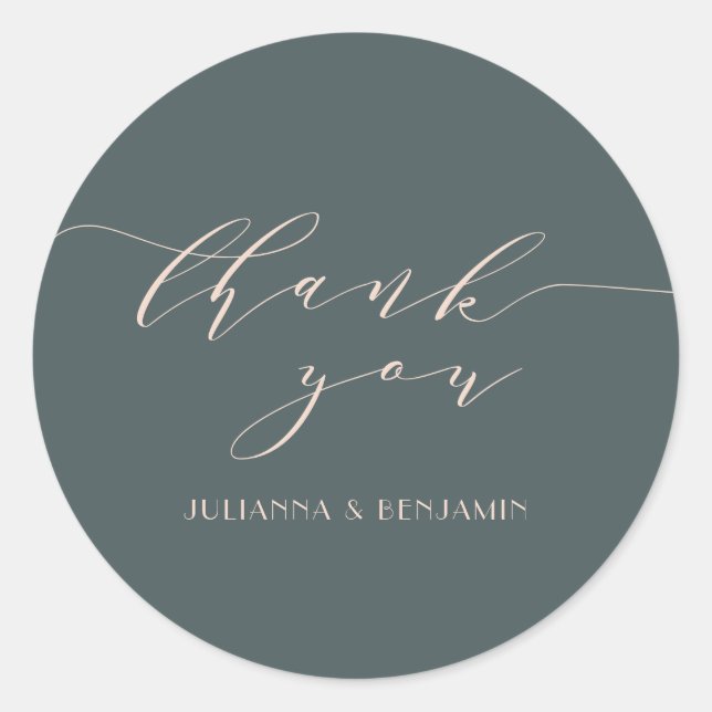 Minimalist Elegant Teal Blush Art Deco Thank You Classic Round Sticker (Front)