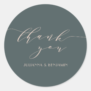 Minimalist Elegant Teal Blush Art Deco Thank You Classic Round Sticker