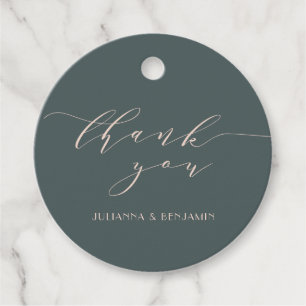 Minimalist Elegant Teal Blush Art Deco Thank You  Favour Tags