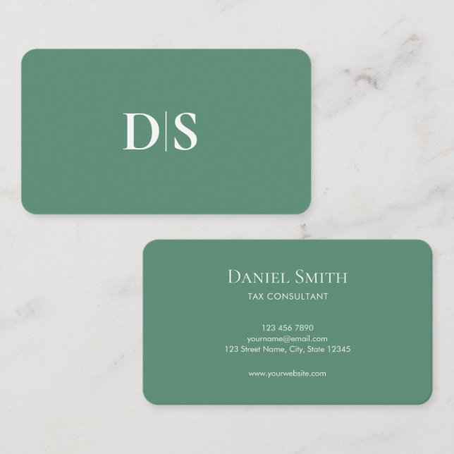 Minimalist Elegant Teal Green Initial Consultant Business Card (Front/Back)