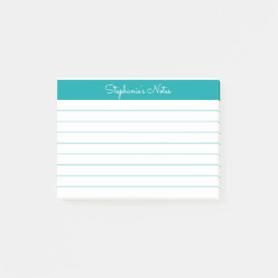 Minimalist Elegant Teal Lined Personalized Post-it Notes