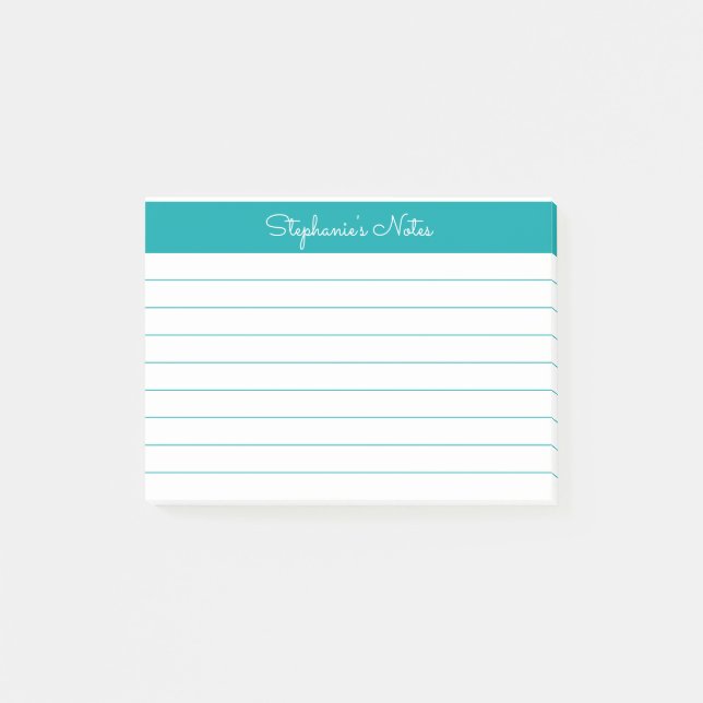 Minimalist Elegant Teal Lined Personalized Post-it Notes (Front)