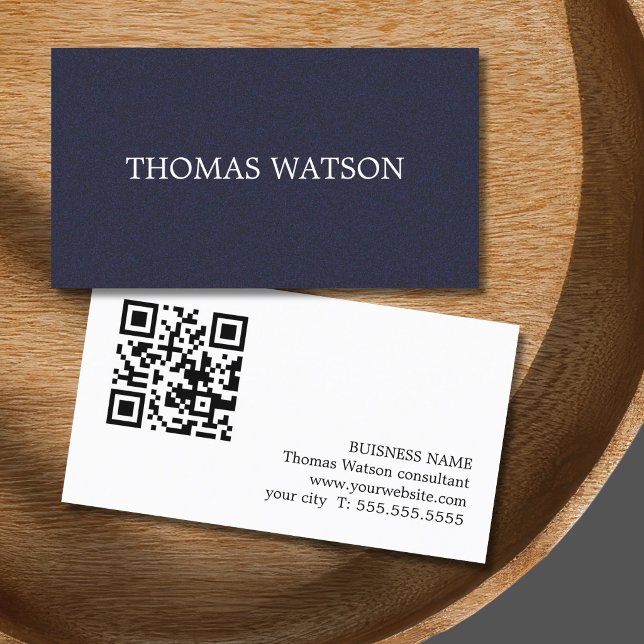 Minimalist Elegant Texture Blue Consultant QR Code Business Card (Creator Uploaded)