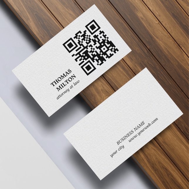 Minimalist Elegant Texture White Black QR Code Business Card (Creator Uploaded)