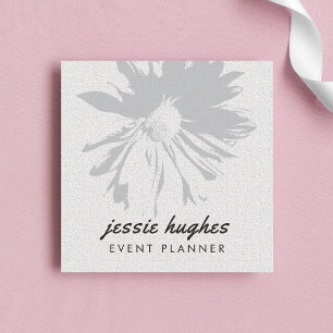 Minimalist Elegant Texture White Floral Square Business Card
