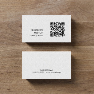 Minimalist Elegant Texture White QR code Attorney  Business Card