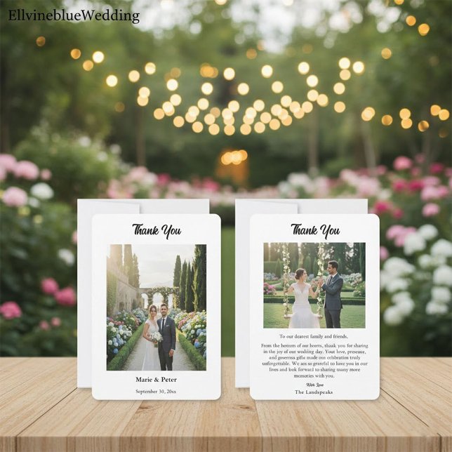 Minimalist Elegant Typography 2 Photos Thank You Card (Creator Uploaded)