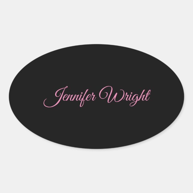 Minimalist elegant unique modern plain black pink oval sticker (Front)