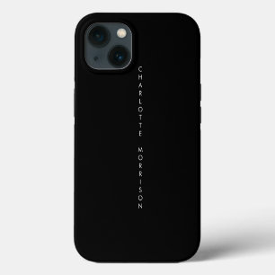 Minimalist elegant vertical name monogram black iPhone 13 case