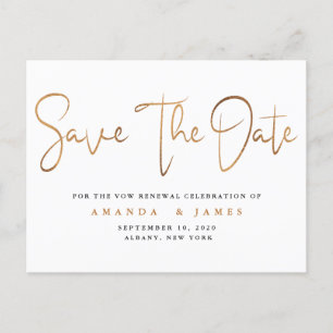 Minimalist Elegant Vow Renewal Save The Date Announcement Postcard