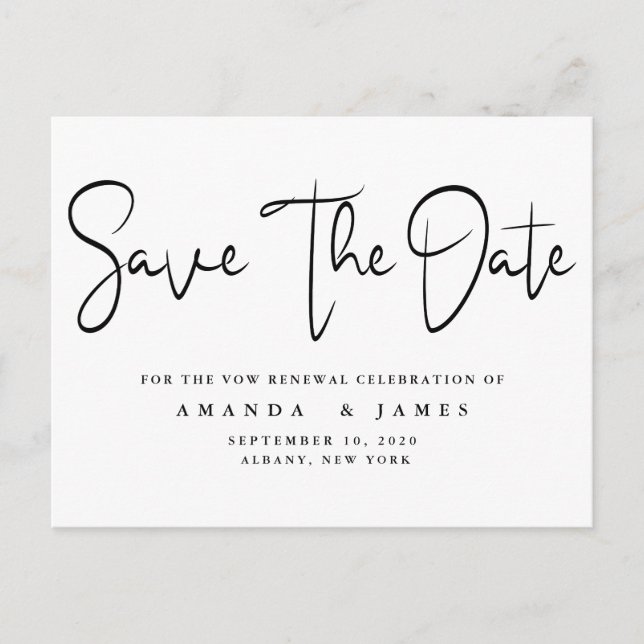 Minimalist Elegant Vow Renewal Save The Date Announcement Postcard (Front)