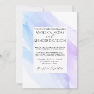 Minimalist elegant watercolor blue purple wedding  invitation